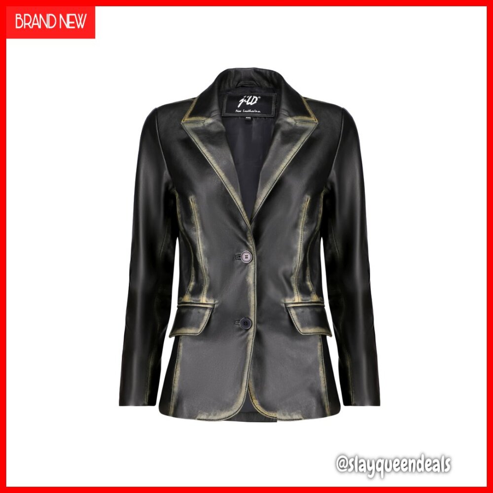 Lambskin Leather Blazer Jacket Women 2-Button Notched Lapel Professional
